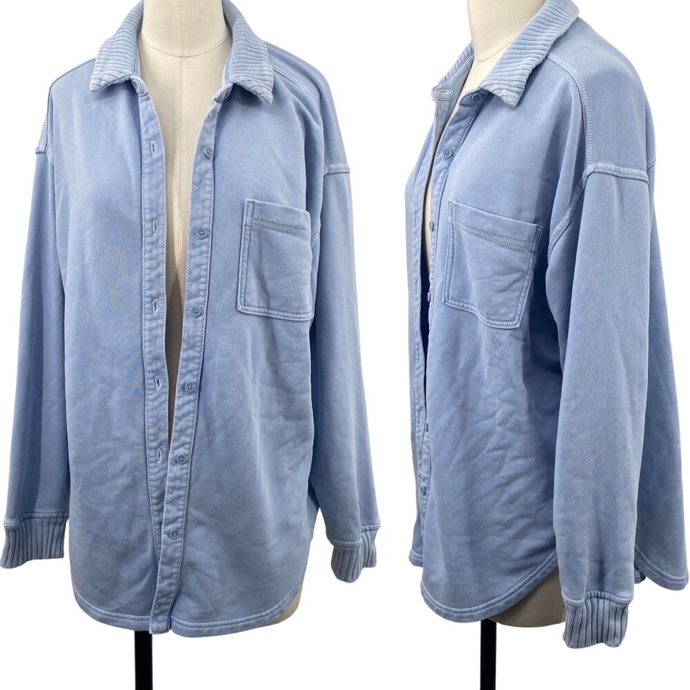 Aerie Button Down Knit Lumberjack Jacket Shacket Light Periwinkle Blue Womens XS